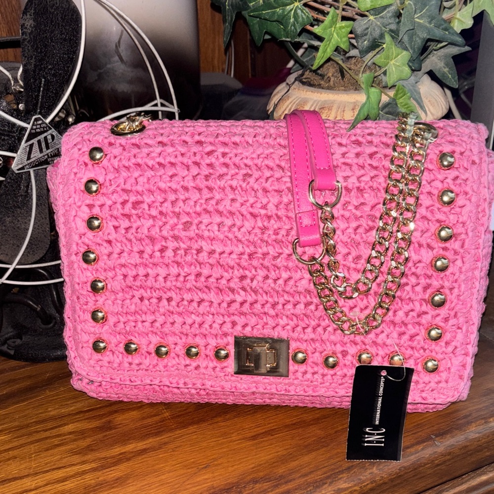 INC pink straw shoulder/Crossbody bag NWT